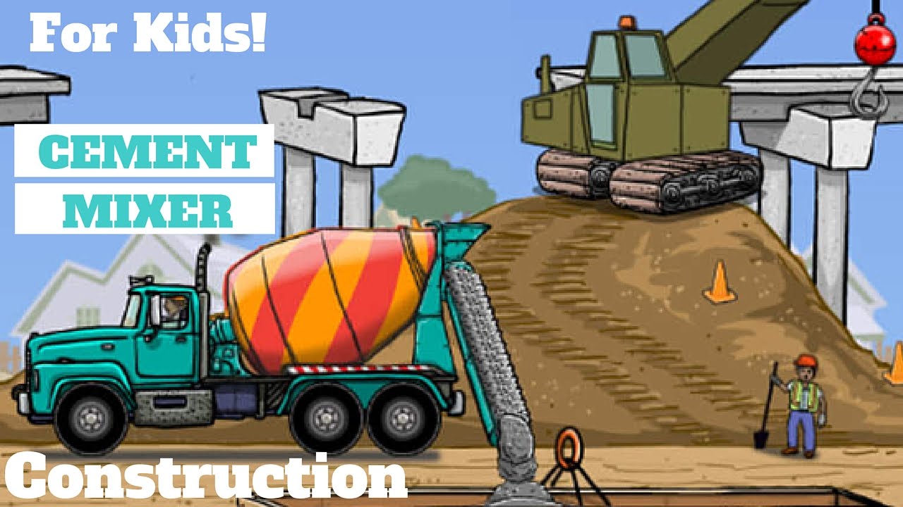 Cement Mixer Truck Mixes and Pours Concrete l For Kids - YouTube