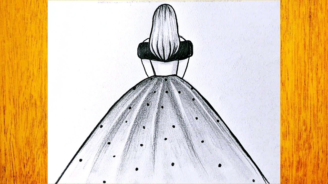 Dibujo a lápiz de una chica un hermoso vestido/ Cómo dibujar a chica con un hermoso vestido - YouTube