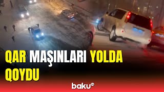 Güclü qar yağdı | Bakıda yollar iflic vəziyyətdə Resimi