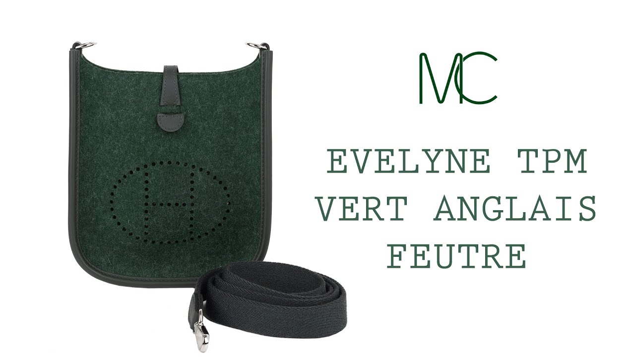 Hermes Evelyne TPM Bag Vert Anglais Feutre Vert Cypress Swift Leather Trim  • MIGHTYCHIC • 