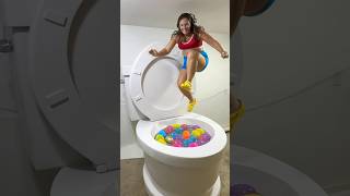 Jumping Super High Into The Worlds Largest Toilet Giant Surprise Eggs And Balloons Pool #Shorts