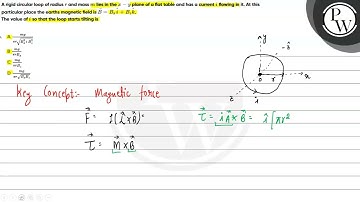 A rigid circular loop of radius \( r \) and mass \( m \) lies in the \( x-y \) plane of a flat t...