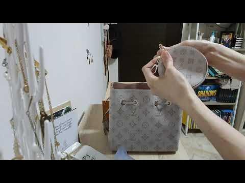 Louis Vuitton Grey, Metallic Monogram Mahina Bella Galet Bucket w/ Pouch