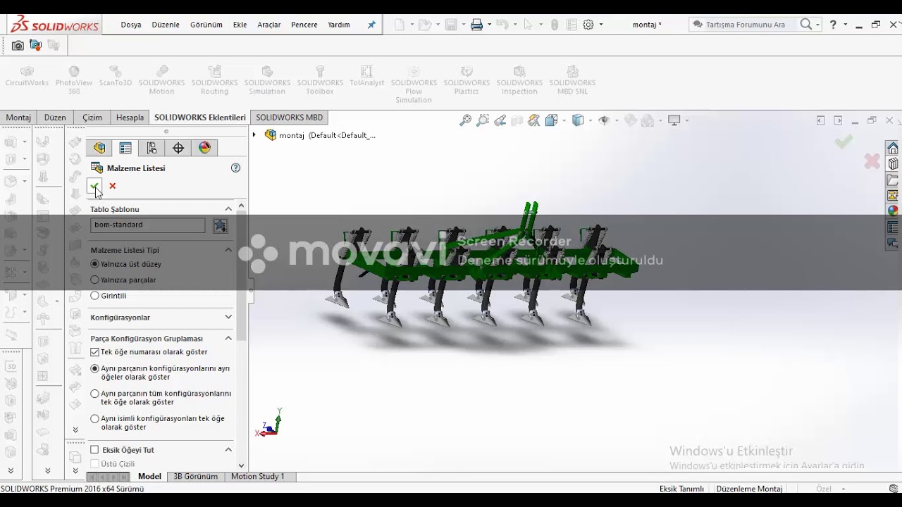 Solidworks Malzeme Listesi Oluşturma 