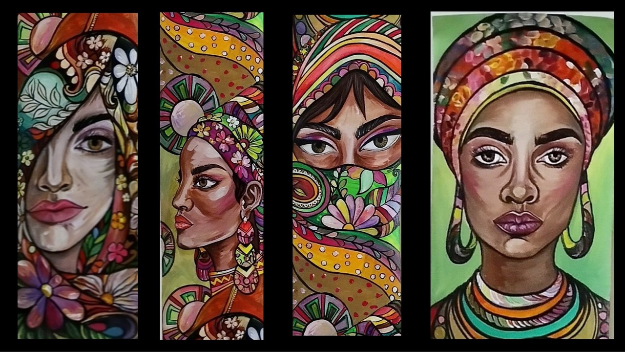 Acrylic Painting on Canvas 4 Faces - acrylic on canvas 4 faces creative painting