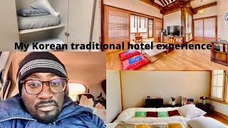 My Korean traditional hotel room tour and experience/No beds/amazing