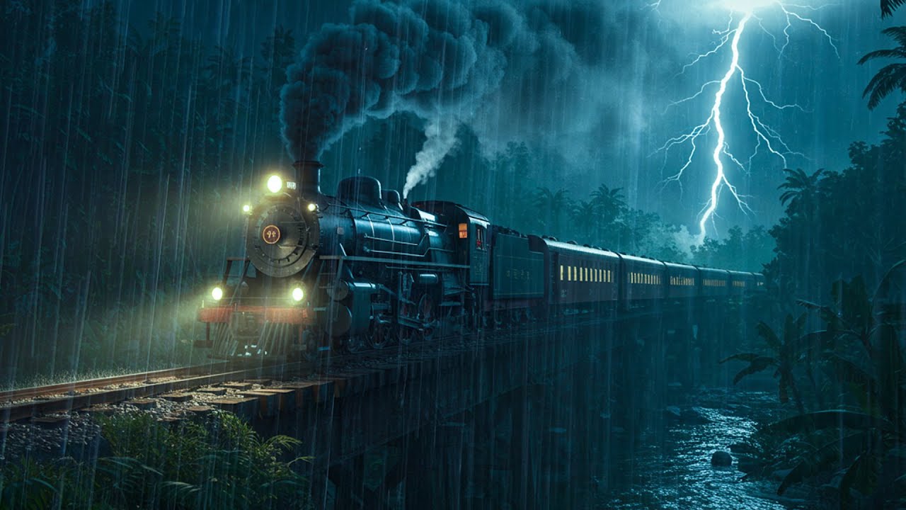 Comboio Noturno Suave na Floresta Chuvosa | Trovão Suave e ASMR Relaxante | Ambiente RDR2