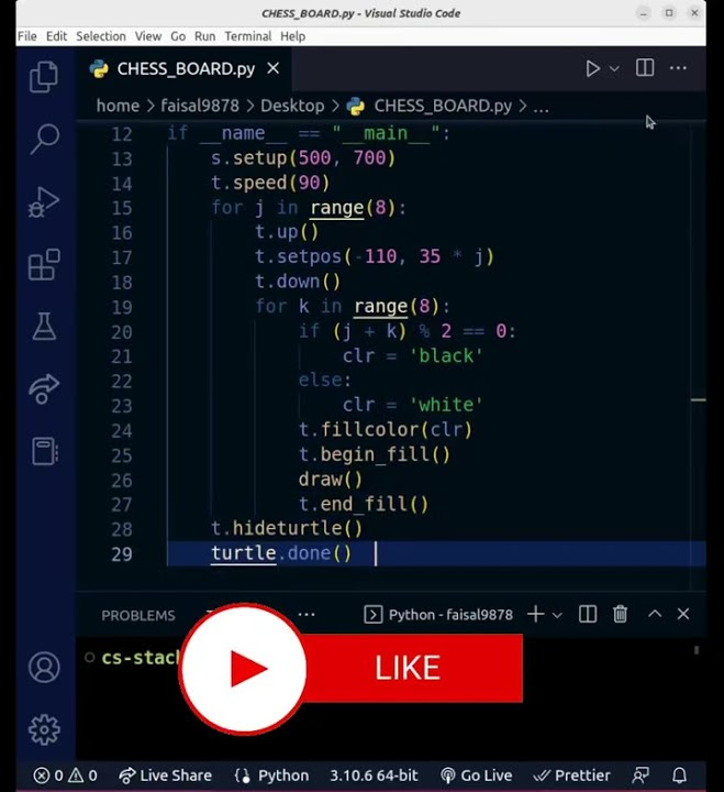 DRAW CHESS BOARD IN PYTHON USING TURTLE || #shorts #python #design # ...