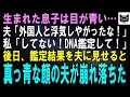 私も夫も日本人なのに息子の目が青色だった…。夫「外国人と浮気したのか！離婚だ！」私「してない！鑑定してよ！」後日、DNA鑑定の結果を夫に見せると真っ青な顔の夫は膝から崩れ落ちた→実は…