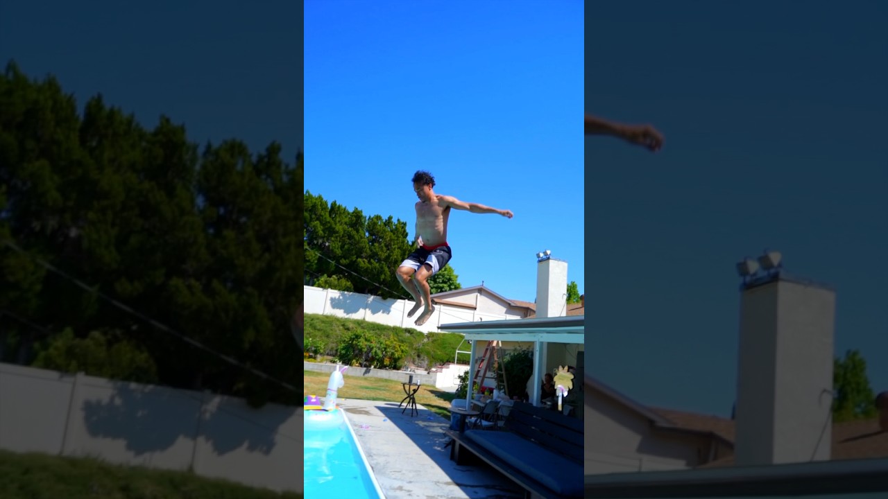 Jumping into pool from 20 feet high 