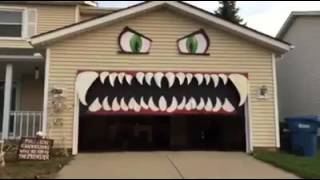 Garage Door Decorated to Looks Like Monster