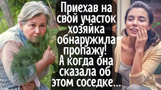 Приехав на свой участок хозяйка обнаружила пропажу! А когда она сказала об этом соседке, та сразу