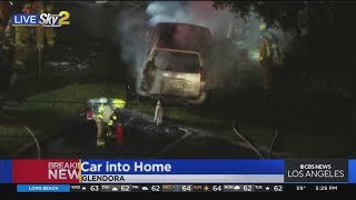 Car crashes into Glendora home, shears off gas main