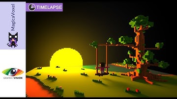 Magicavoxel Speed Art | Creating sunset scene ( Timelapse )