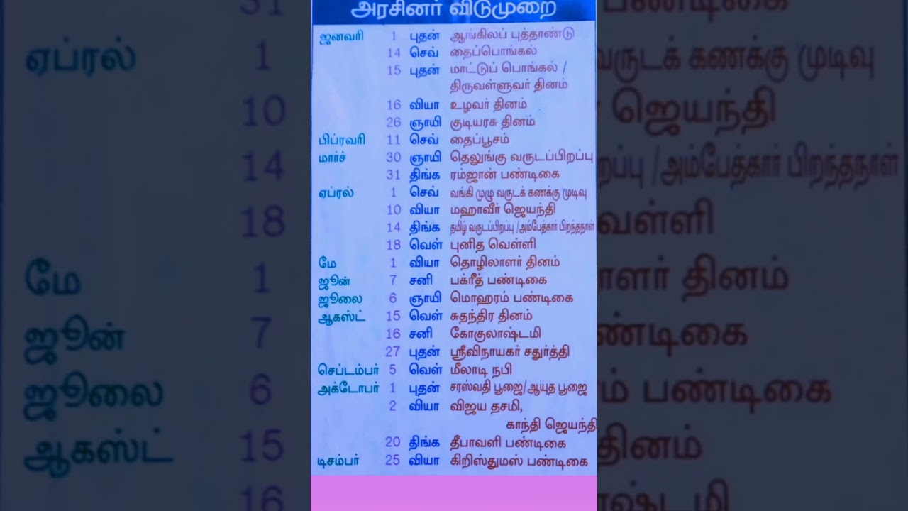 Government holidays 2025/government holidays/government holidays tamil/