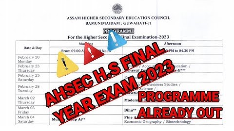 AHSEC H.S 2nd year exam 2023 programme out || H.S 2nd year exam 2023 routine out || Class 12 exam