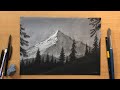 Mountain peak charcoal landscape drawing