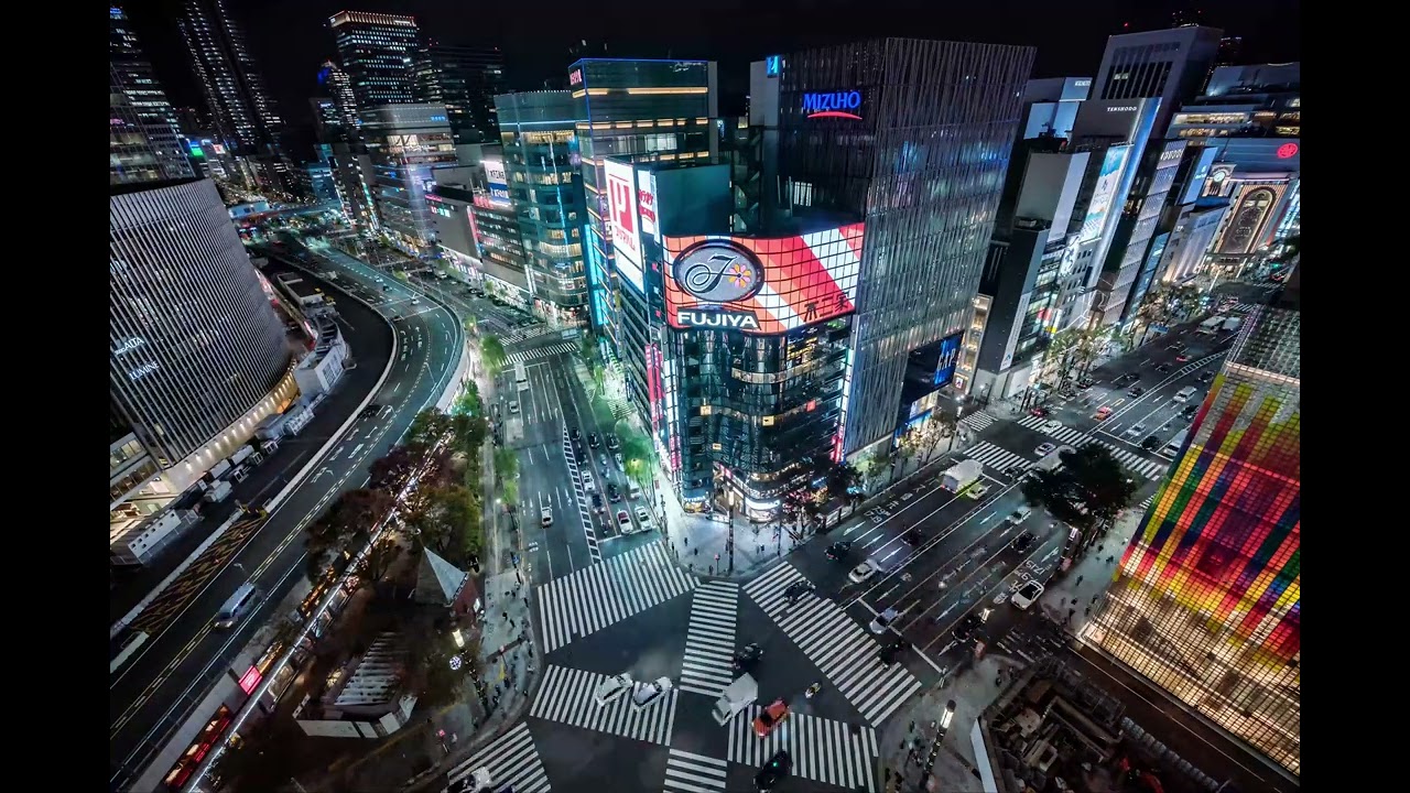 Ginza crossing at night! 夜の銀座交差点! Night Study Music Midnight Flow at Ginza Crossing/銀座交差点