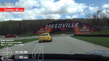 Laps Inc track day Road America Porsche 911 - 1 lap with data overlay