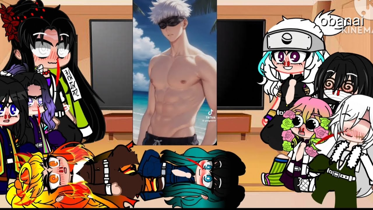 kny gache Club 🇧🇷🇺🇲🇪🇸 tanjiro x harem female hashira react to tanjiro as gojo.