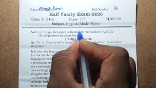 Class 11th English half yearly exam paper 2026-27 / English class 11th half yearly exam paper.
