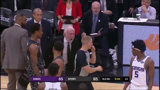 Pop Ejected After Rushing At Ref Following Questionable Foul - Kings Vs Spurs