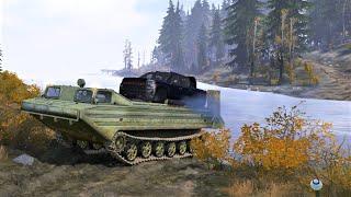 Spintires Mudrunner - PTS Amphibious Cargo Vehicle Tracked - Driving Offroad Crossing River