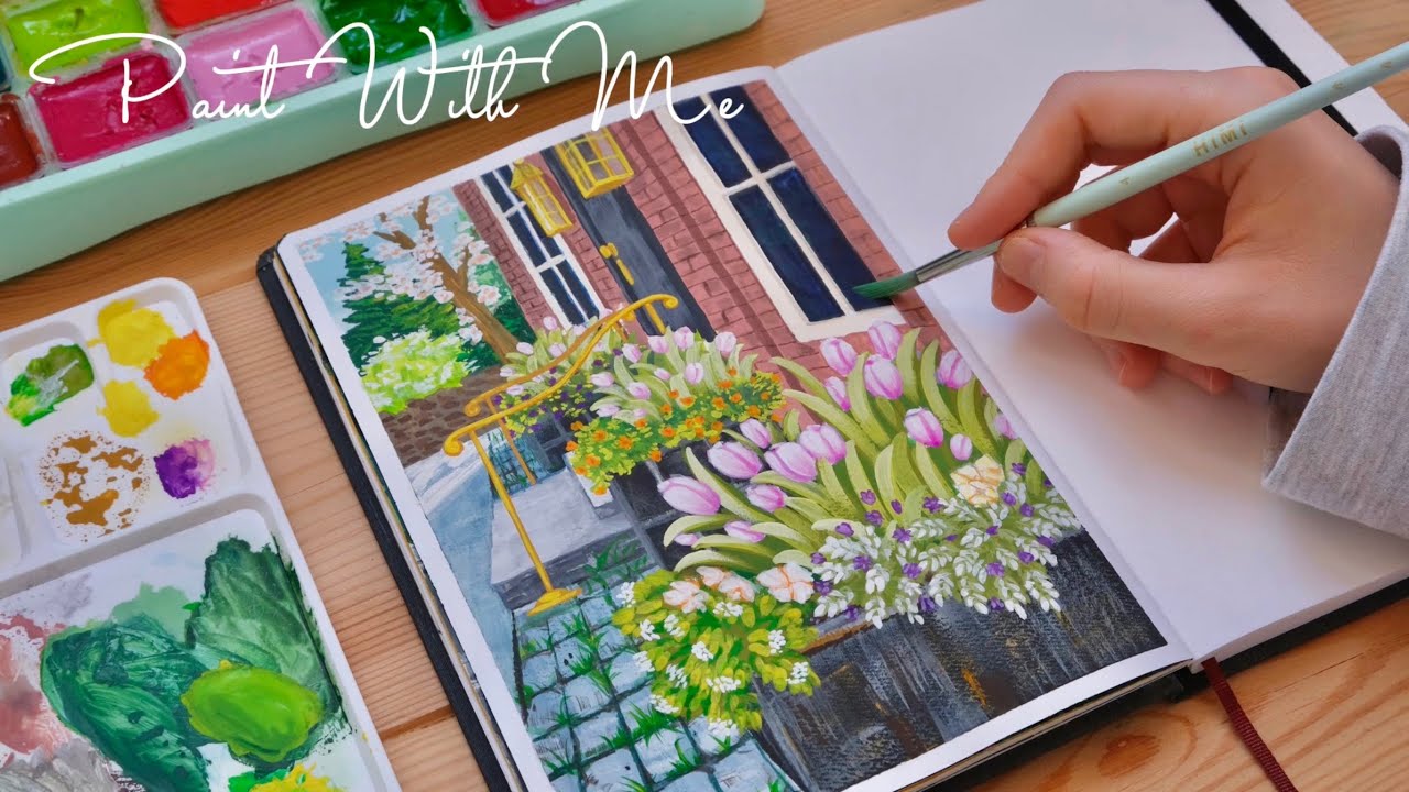 Tulip House Painting with Himi Jelly Gouache 🌷 Paint With Me - YouTube