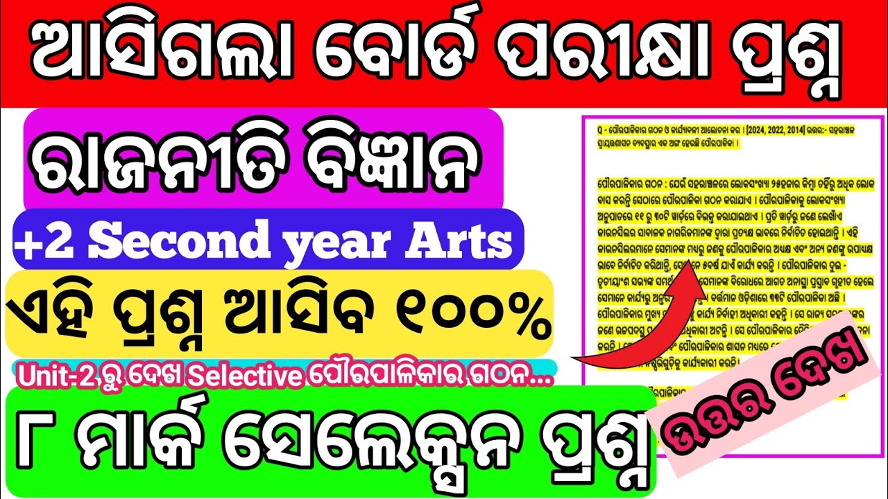 +2 2nd year political science unit-2 selection 8 mark Question Answer// Chse board exam Question