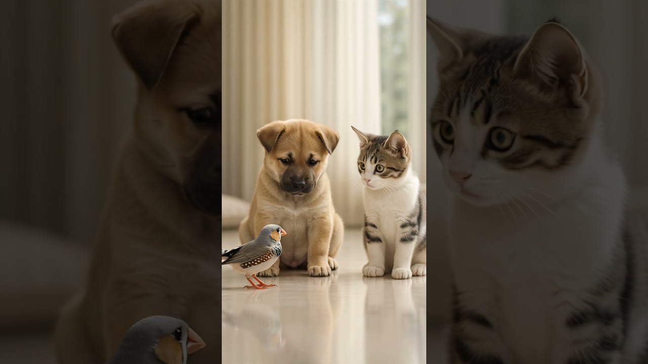 Puppy, Kitten & Bird Meet for the First Time! 🐶🐱🐦 Heartwarming Trio Moment! 