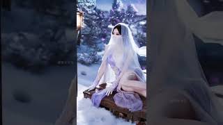 【ai生成】雪瓣落，美人立，問君何時歸…… #仙逆#紅蝶 #唯美意境#古風 #雪景