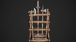 Medieval Weapon Rack Furniture Polearms Halberd Spear Axe 3D Models Game Dev