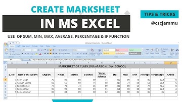 How to create marksheet in MS Excel | Use of Sum, Max, Min, Average, Percentage & If Functions Excel