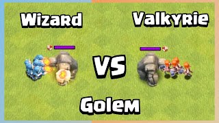 Every Level Valkyrie &amp; Wizard VS Every Level Golem   Clash of Clans
