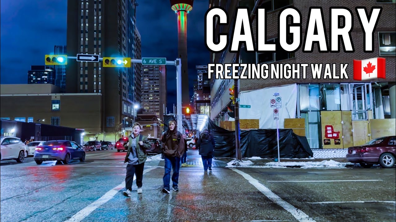 Calgary In Cod Winter❄ | Calgary Alberta Night Walking Tour 🇨🇦 | The Heart of Downtown full Snow 4K