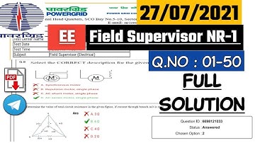 PGCIL FIELD SUPERVISOR NR-I 27/07/2021 FULL QUESTION PAPER SOLUTION