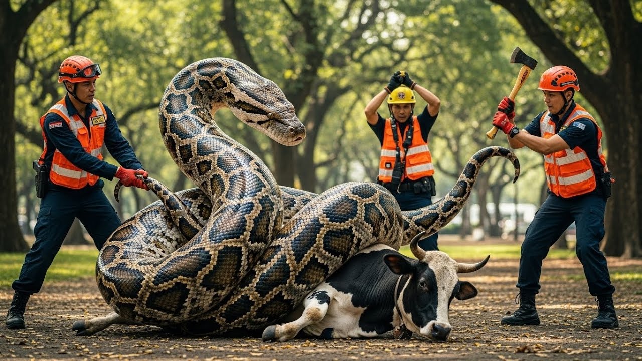 Heroic Animal Rescue: Cow Trapped by GIANT Python! 🐄🔥