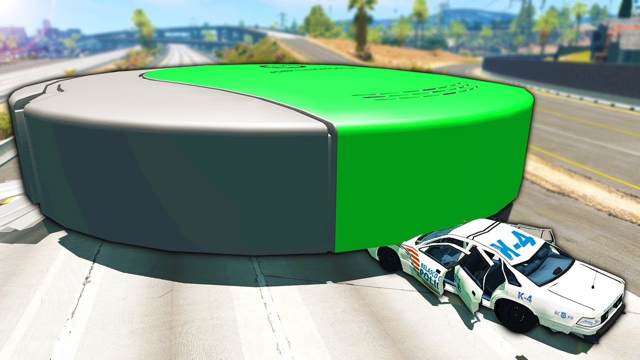 GIANT ROOMBA of Doom Crushes Cars 
