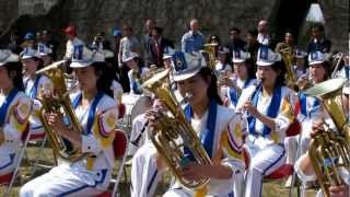 A north korean girl's brass band play outdoors for the public as part
of kim il sung centenary celebrations pyongyang april 2012