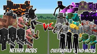 NETHER MOBS vs OVERWORLD \& END MOBS (Minecraft Mob Battle)