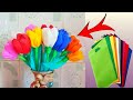 How to make beautiful tulip flower 🌹 with waste shopping bag 😍 very easy 💜💜💜