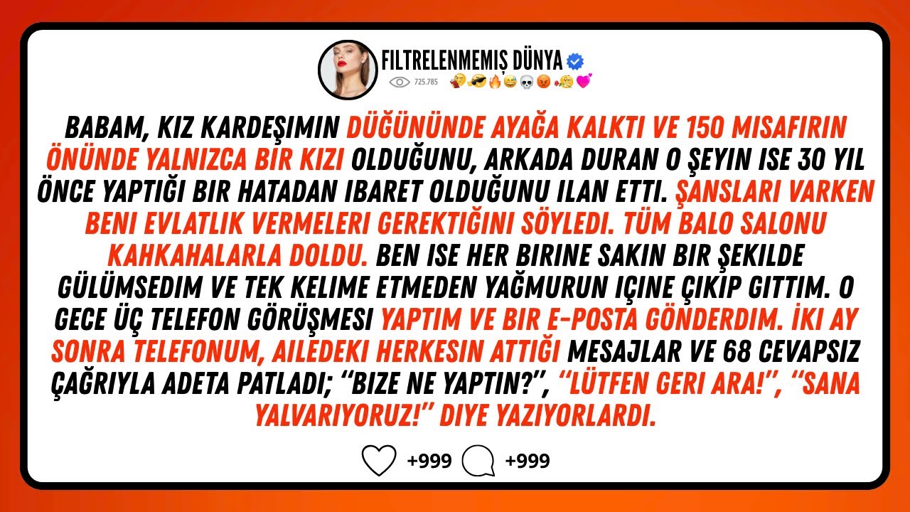 Babam Kız Kardeşimin Düğününde Beni Herkesin Önünde Aşağıladı — 2 Ay Sonra Telefonum Aramalarla Patl