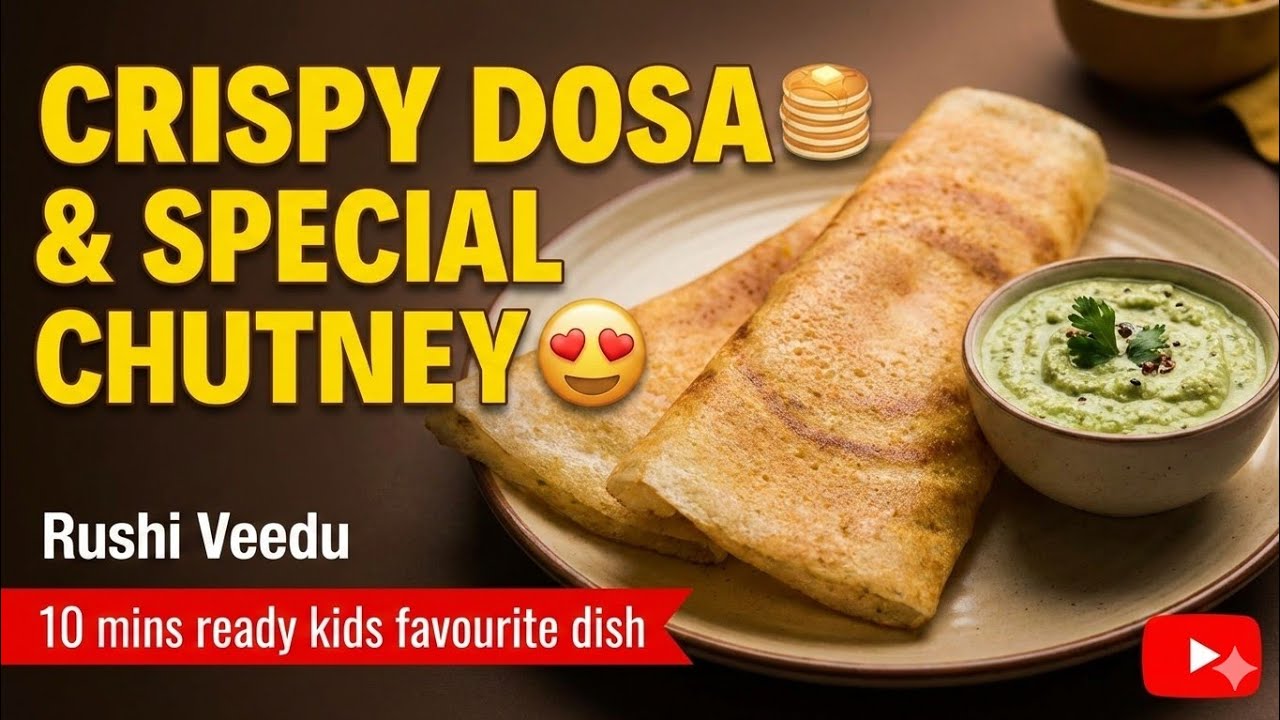 சுட சுட மொறு மொறு தோசை | Crispy Dosa 🥞 & Special Chutney 😍 | Rushi Veedu 4k