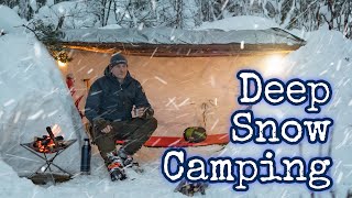 Deep Snow Solo Camping  Survival Shelter  Snow Storm