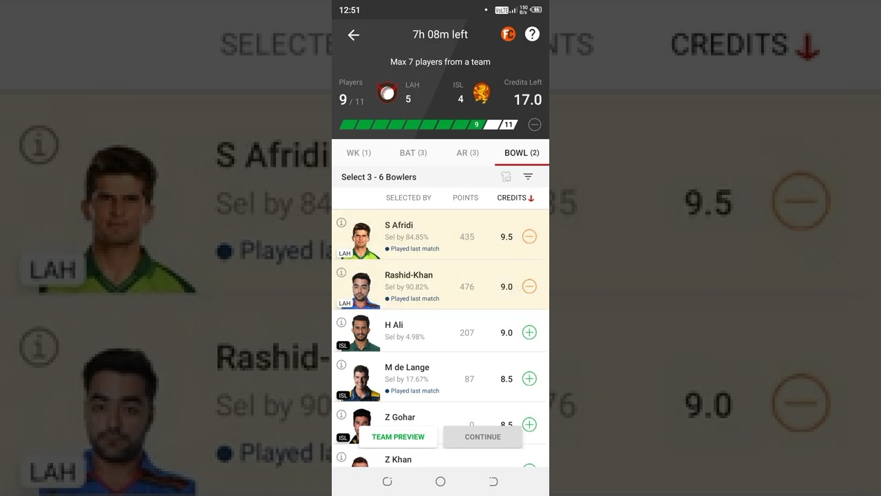 LAH vs ISL Dream 11 Team For H2H ,3 member