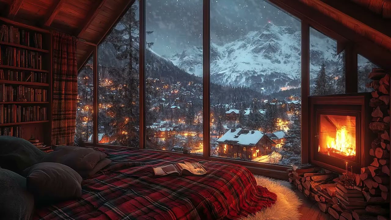 Peaceful Snowy Night ❄️ | Crackling Fireplace Ambience to Stop Overthinking Instantly