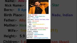 Allu Arjun Biography||#shortsvideo #youtubeshorts #southindian