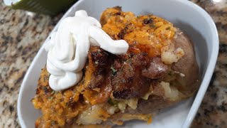 My Fully Loaded Twice Baked Potato with Shrimp and Ribeye Steak