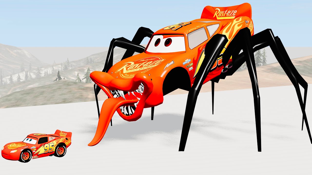 Giant SPIDER LEGS McQueen Eater VS Cars Lightning McQueen Escape From Monster Beamng Drive #81