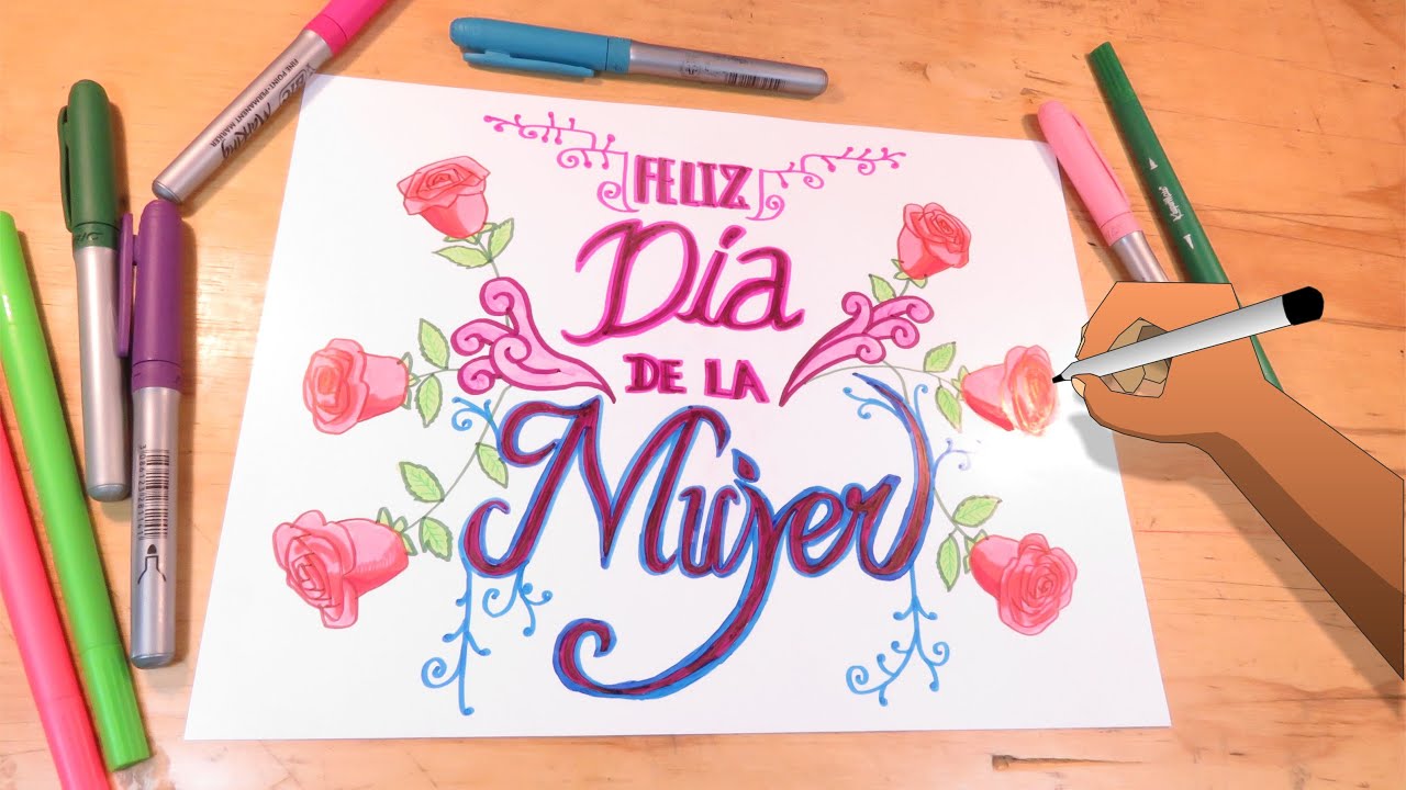 Aprende a dibujar un póster para el Día de la Mujer con rosas - YouTube